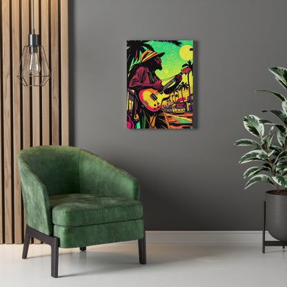 Vibrant Musician Canvas Art | Retro Guitarist Wall Decor, Bohemian Home Decor, Music Lover Gift, Colorful Art Print, Festival Aesthetic