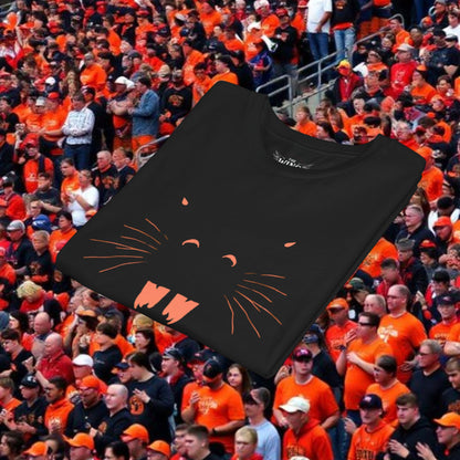 Youth Tee — Kids Black Shirt with Orange Whisker & Teeth Graphic, Perfect for Gameday