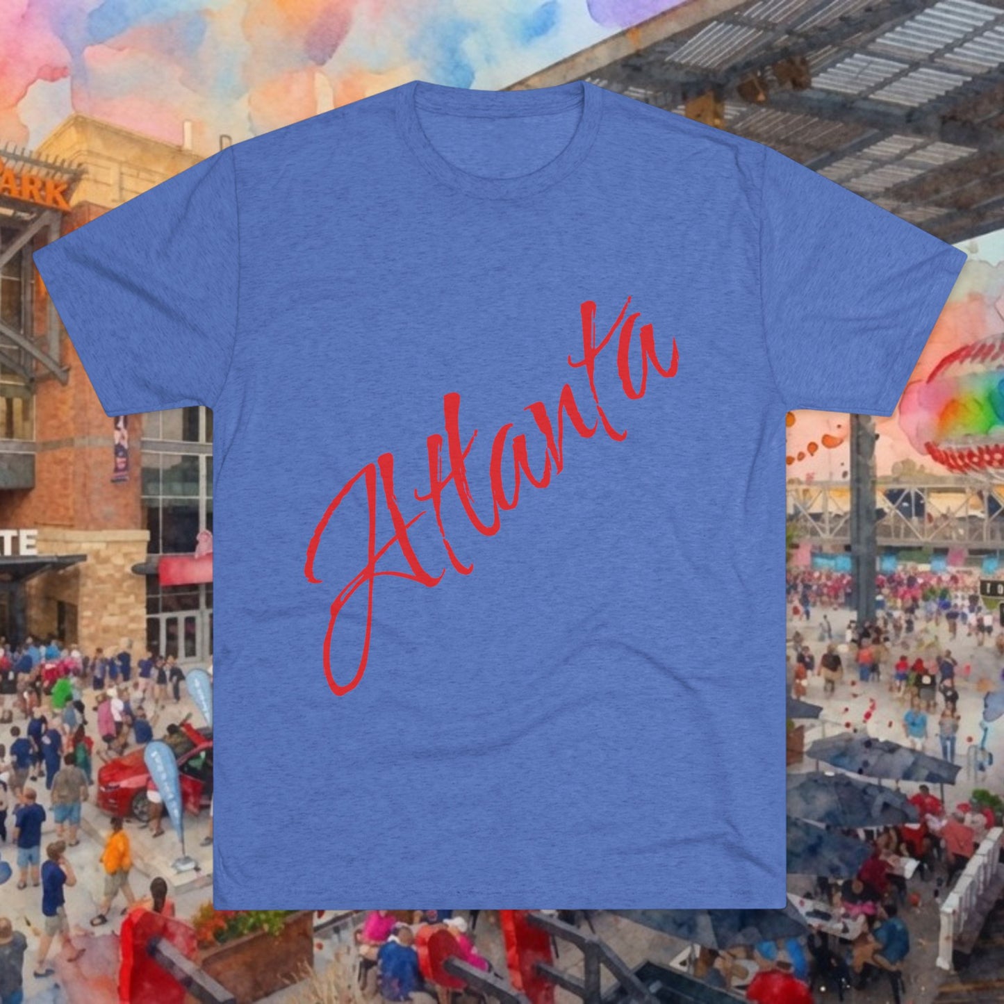 Atlanta Script Tee — Red Diagonal City Name T-Shirt, Tri-Blend Super Soft Style T-Shirt, Perfect for Gameday or a Night Out