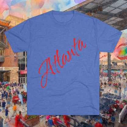 Atlanta Script Tee — Red Diagonal City Name T-Shirt, Tri-Blend Super Soft Style T-Shirt, Perfect for Gameday or a Night Out