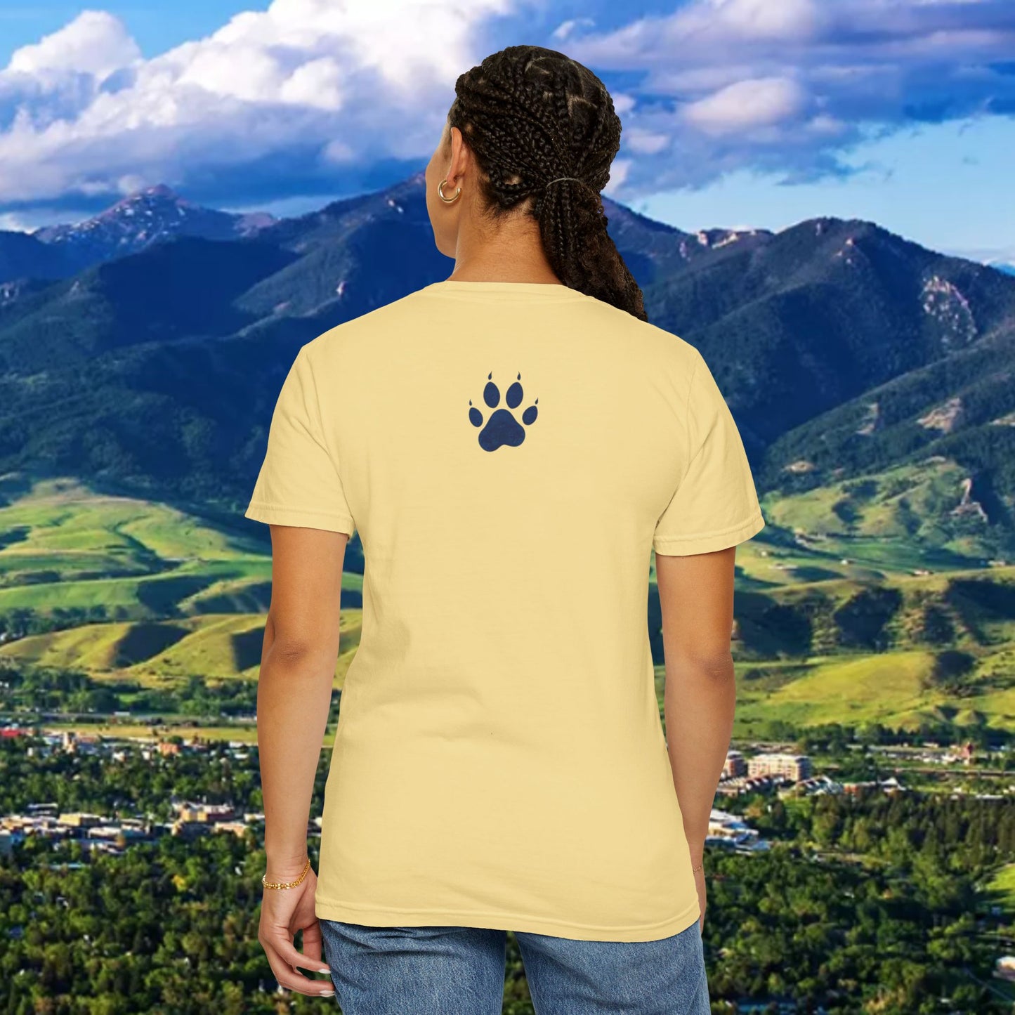 Montana Inspired Unisex T-Shirt with 41 Design and Paw Print on back. Soft Shirt for Gamedays or everyday comfort.
