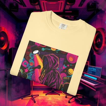 Colorful Unisex Garment-Dyed T-shirt, Artistic Graphic Tee, Music Festival Shirt, Casual Everyday Wear, Vibrant Streetwear, Unique Gift Idea