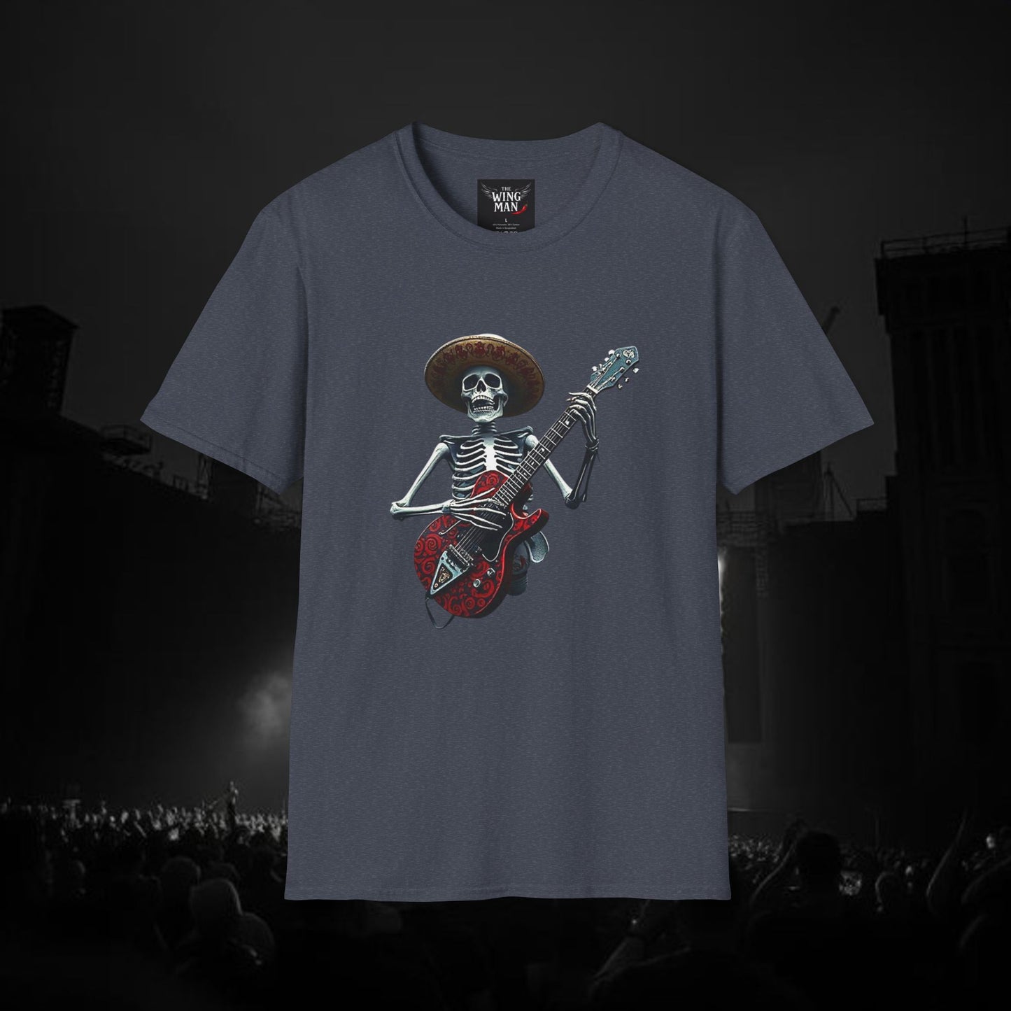 Skeleton Guitarist T-Shirt, Music Festival Shirt, Halloween Costume Tee, Vintage Rock Band Top, Unisex Graphic T-Shirt