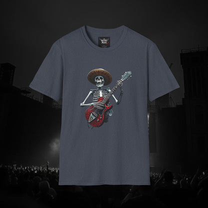 Skeleton Guitarist T-Shirt, Music Festival Shirt, Halloween Costume Tee, Vintage Rock Band Top, Unisex Graphic T-Shirt