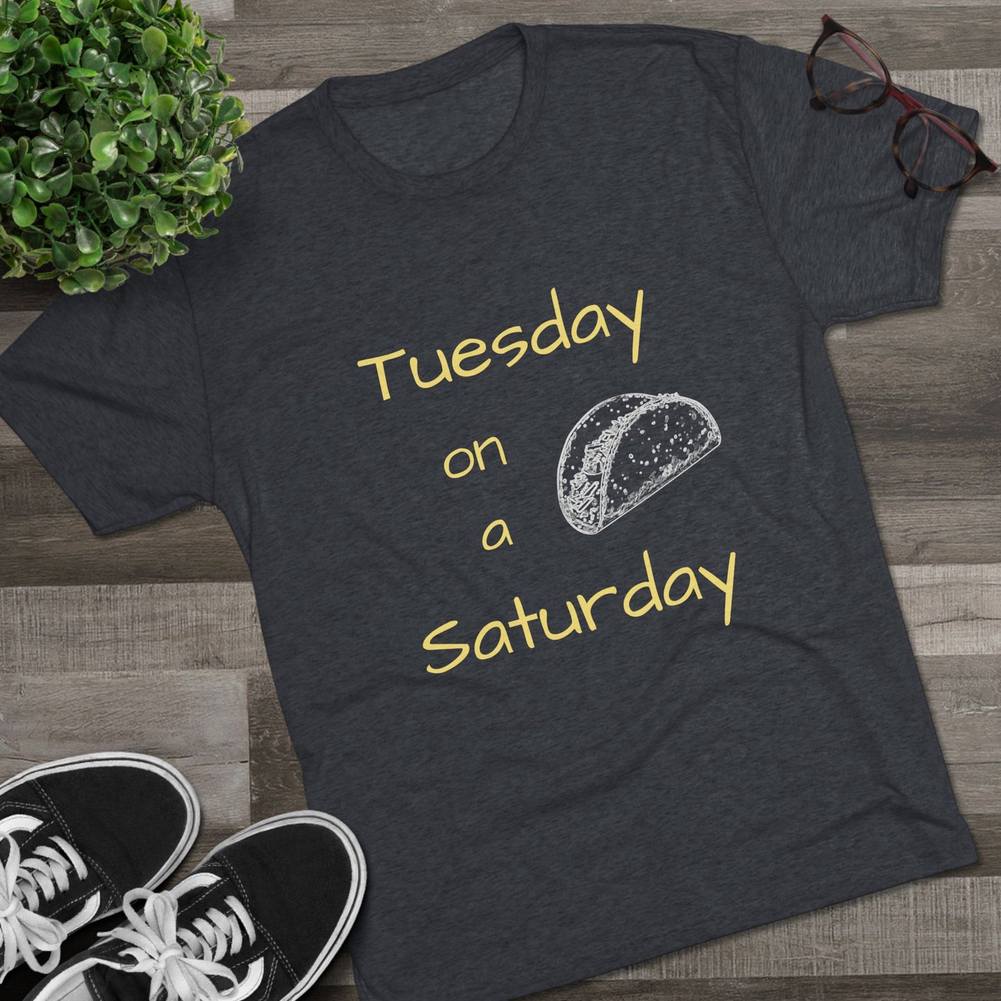 T-Shirt — "Tuesday on a Saturday" Taco Tee with Paw Print Back