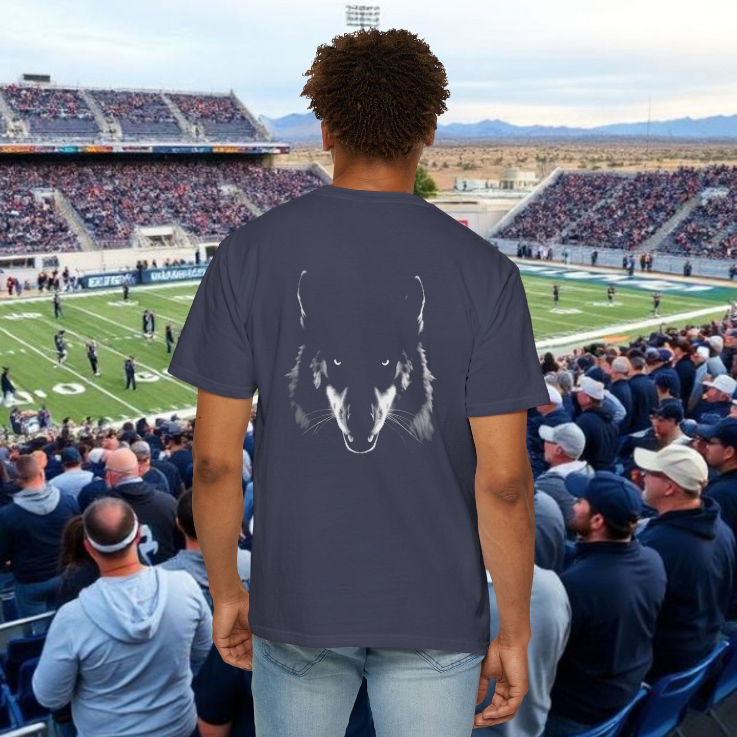 Reno Tee, Vertical Reno Logo and Subtle Wolf Graphic, Soft Style Shirt, Perfect style for Gameday