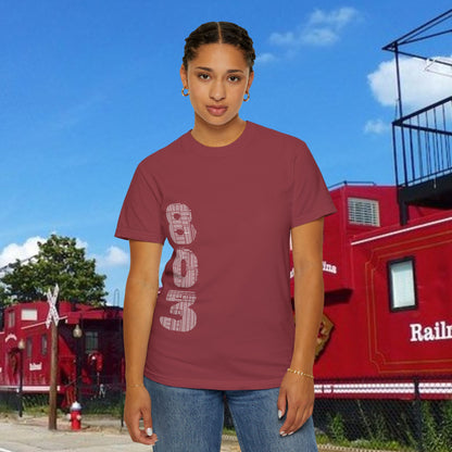 Rooster Graphic T-Shirt — Vertical '803' Design & Bold Red Rooster