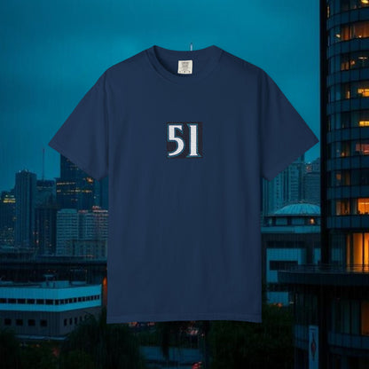 #51 Retro Unisex Garment-Dyed T-shirt with Minimalist 51 Design, Casual Wear, Seattle Fans, Birthday, Everyday Comfort