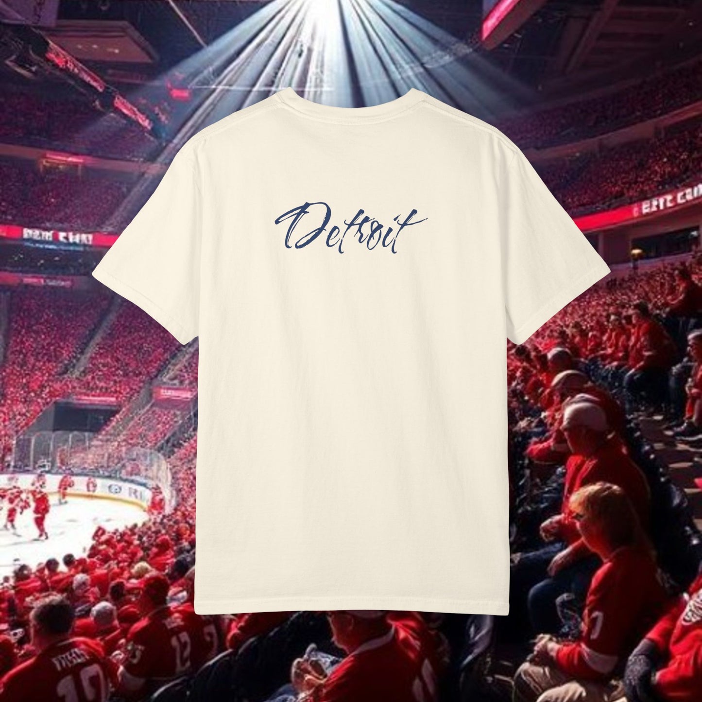 Detroit T-Shirt — Vertical Mascot Graphic with 'Detroit' Script