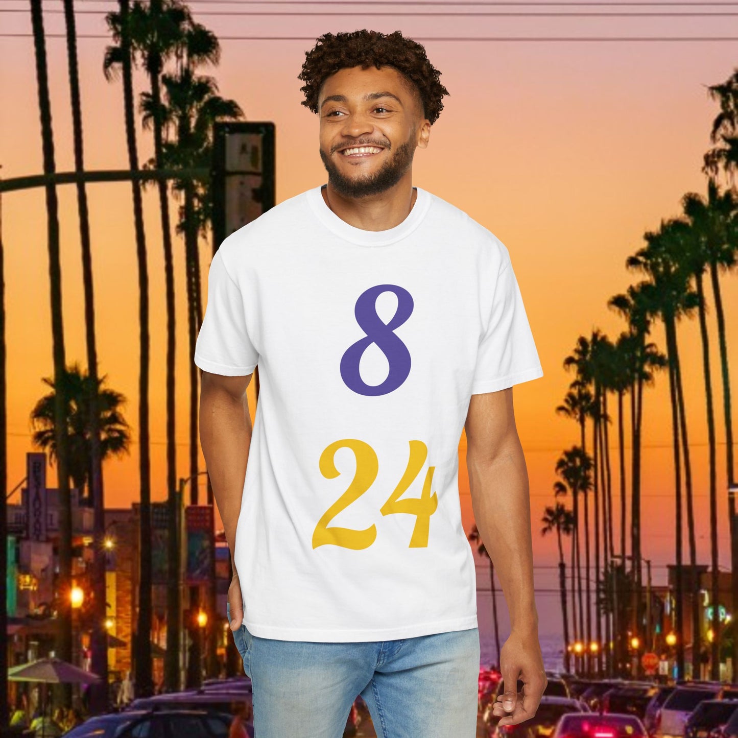 Legend Tribute Unisex Garment-Dyed T-Shirt with '8 & 24' and 'Bean' Text - Casual Wear, Gift for Friends