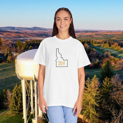 Idaho 208 Unisex Garment-Dyed T-Shirt, Casual Tees, State Pride Apparel, Gift for Idahoans, Gameday Fashion