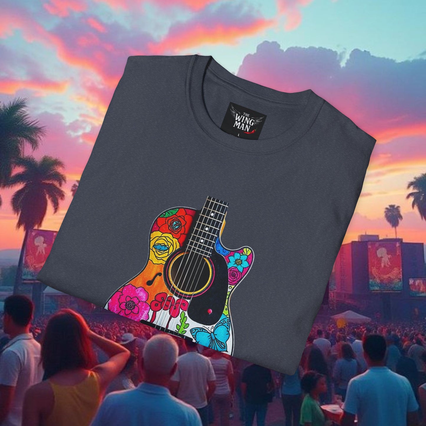 Colorful Acoustic Guitar T-Shirt, Music Lover's Tee, Festival Wear, Gift for Musicians, Vibrant Graphic Shirt