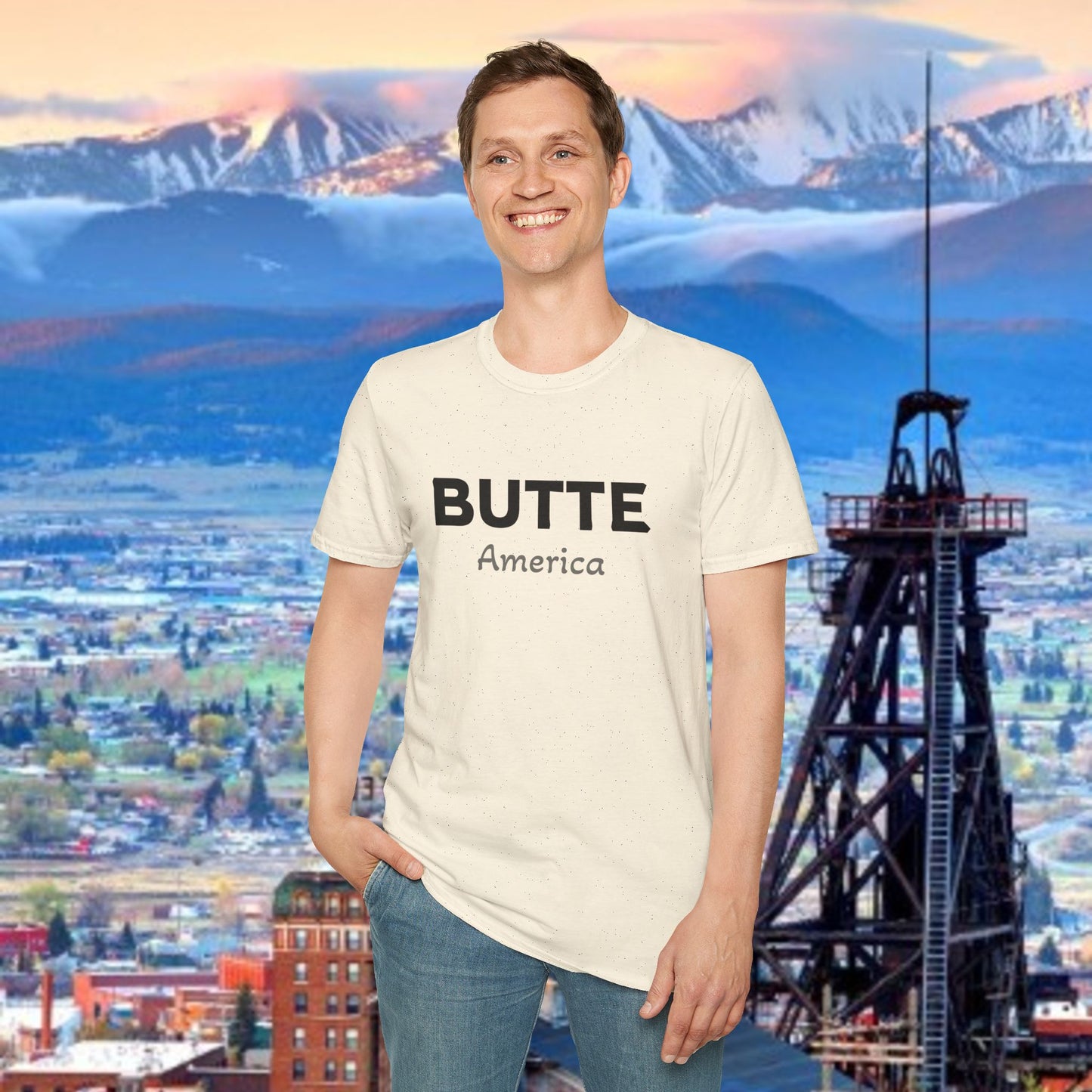 Butte, America Unisex Softstyle T-Shirt - Cozy Apparel for Locals, Travel Souvenir, Gift Idea, Casual Wear, Adventure Tee