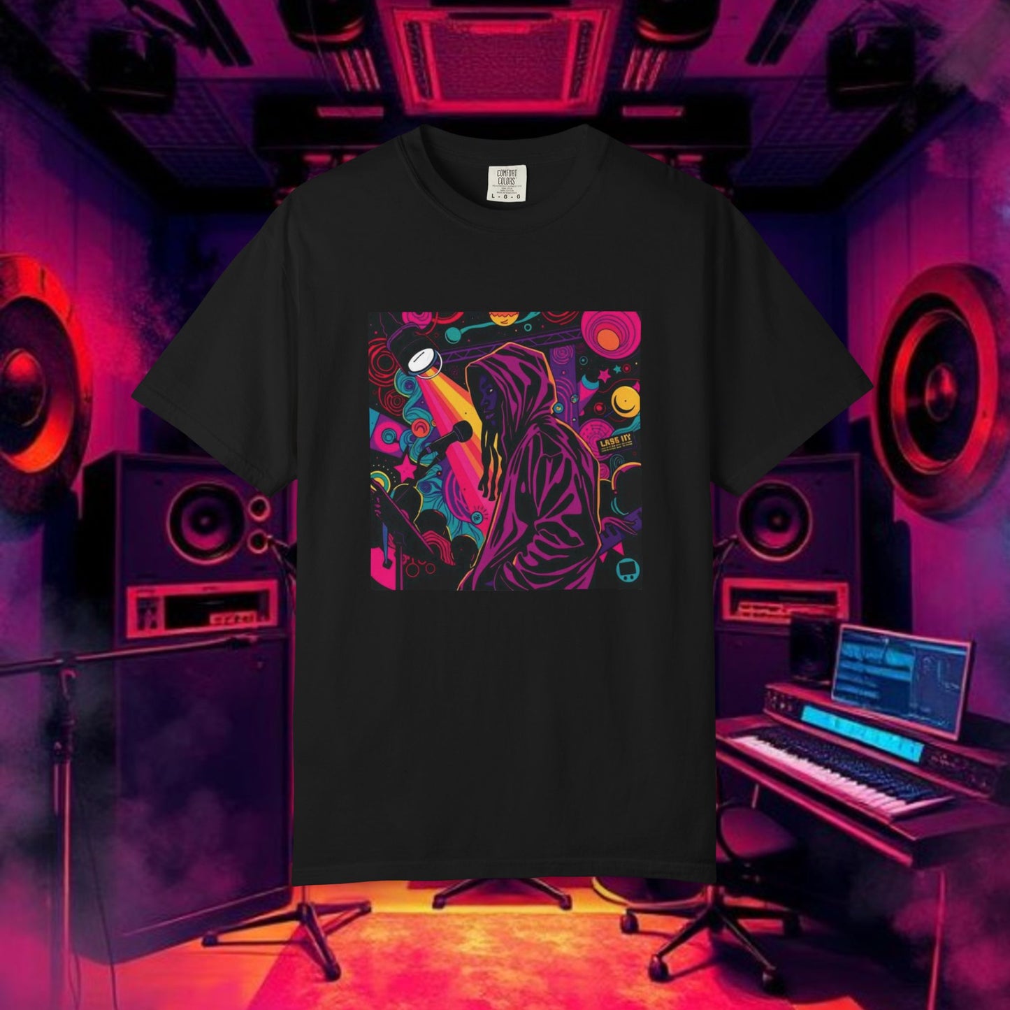 Colorful Unisex Garment-Dyed T-shirt, Artistic Graphic Tee, Music Festival Shirt, Casual Everyday Wear, Vibrant Streetwear, Unique Gift Idea