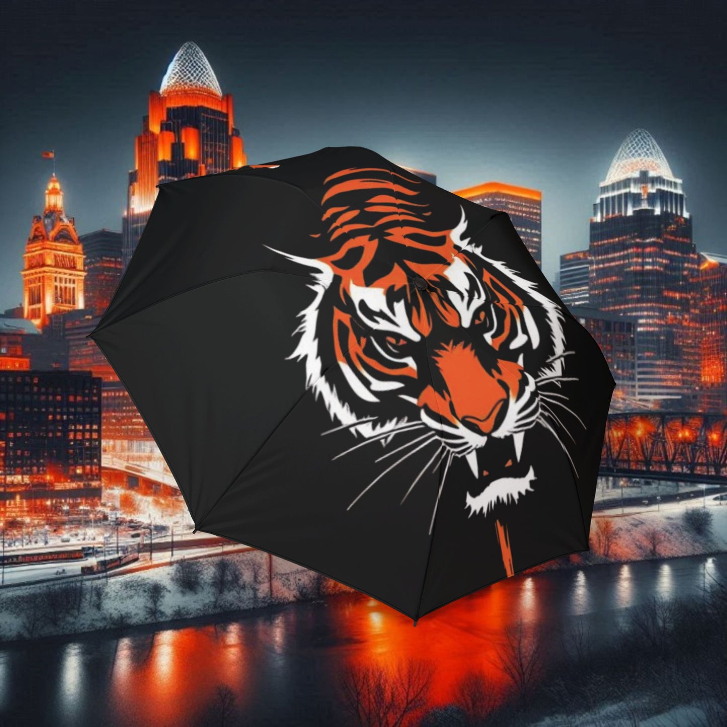 Bengal Tiger Foldable Umbrella | Unique Traveler Gift, Rain Gear, Stylish Accessories, Gameday Essentials, Cincinnati Ohio