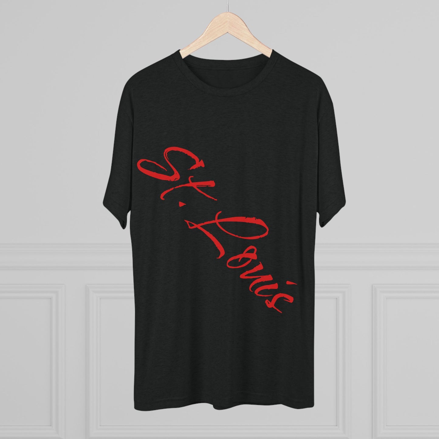 St. Louis Script Tee — Diagonal Red Script City Baseball and Hockey T‑Shirt