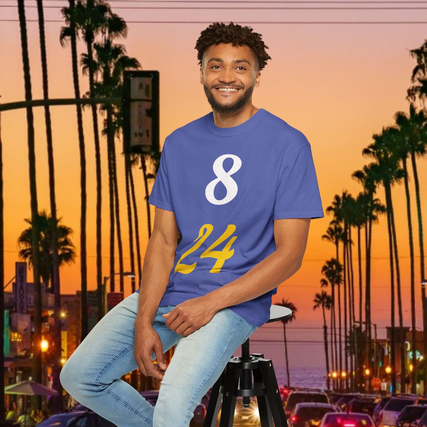 Legend Tribute Unisex Garment-Dyed T-Shirt with '8 & 24' and 'Bean' Text - Casual Wear, Gift for Friends