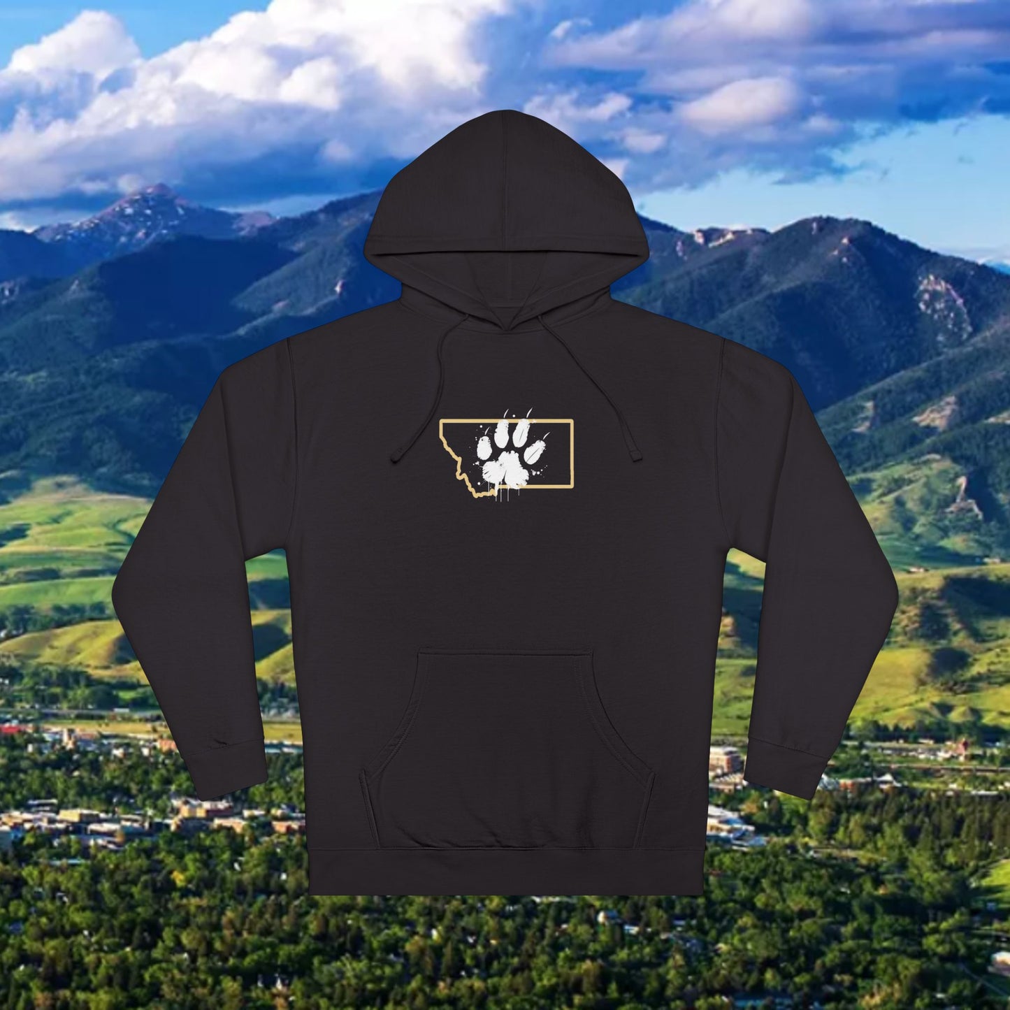 Montana Paw Hoodie — State Outline with Cat Paw Graphic (ESG GCG Back)