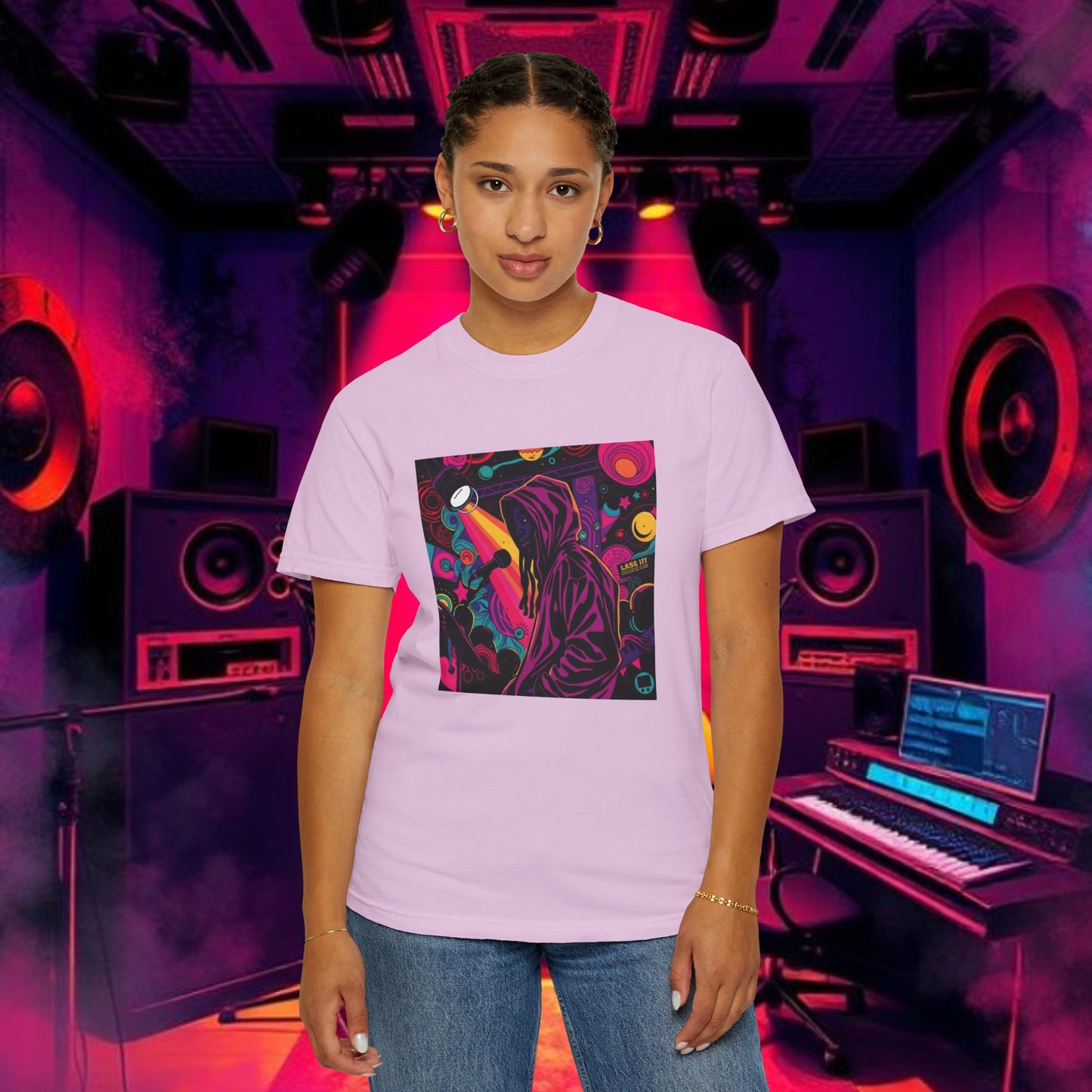 Colorful Unisex Garment-Dyed T-shirt, Artistic Graphic Tee, Music Festival Shirt, Casual Everyday Wear, Vibrant Streetwear, Unique Gift Idea