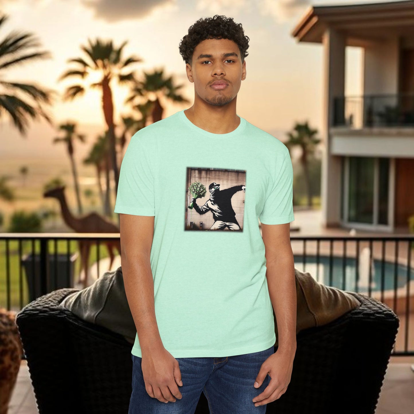 Wing Man Banksy Inspired Streetwear T-Shirt - Unisex Graphic Tee, Casual Wear, Unique Gift, Everyday Style, Urban Vibe, Festival Outfit