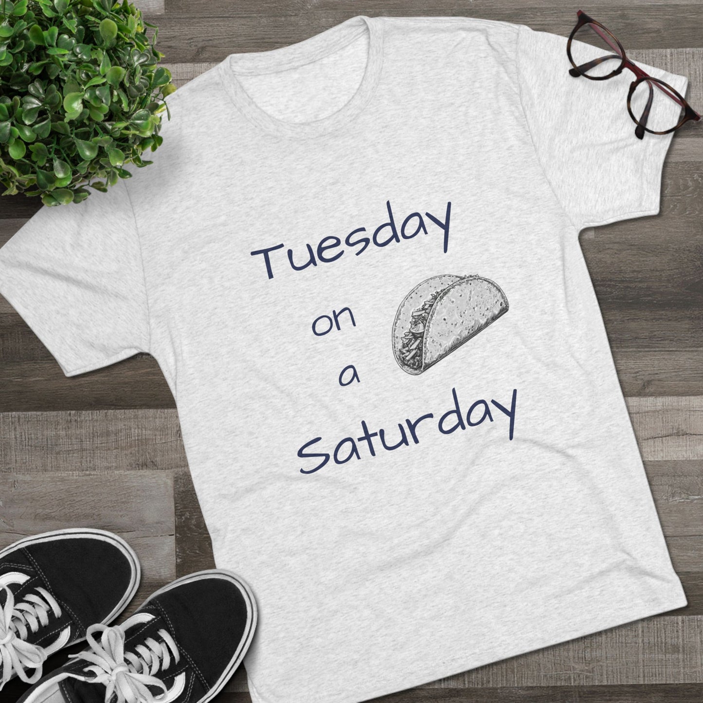 T-Shirt — "Tuesday on a Saturday" Taco Tee with Paw Print Back