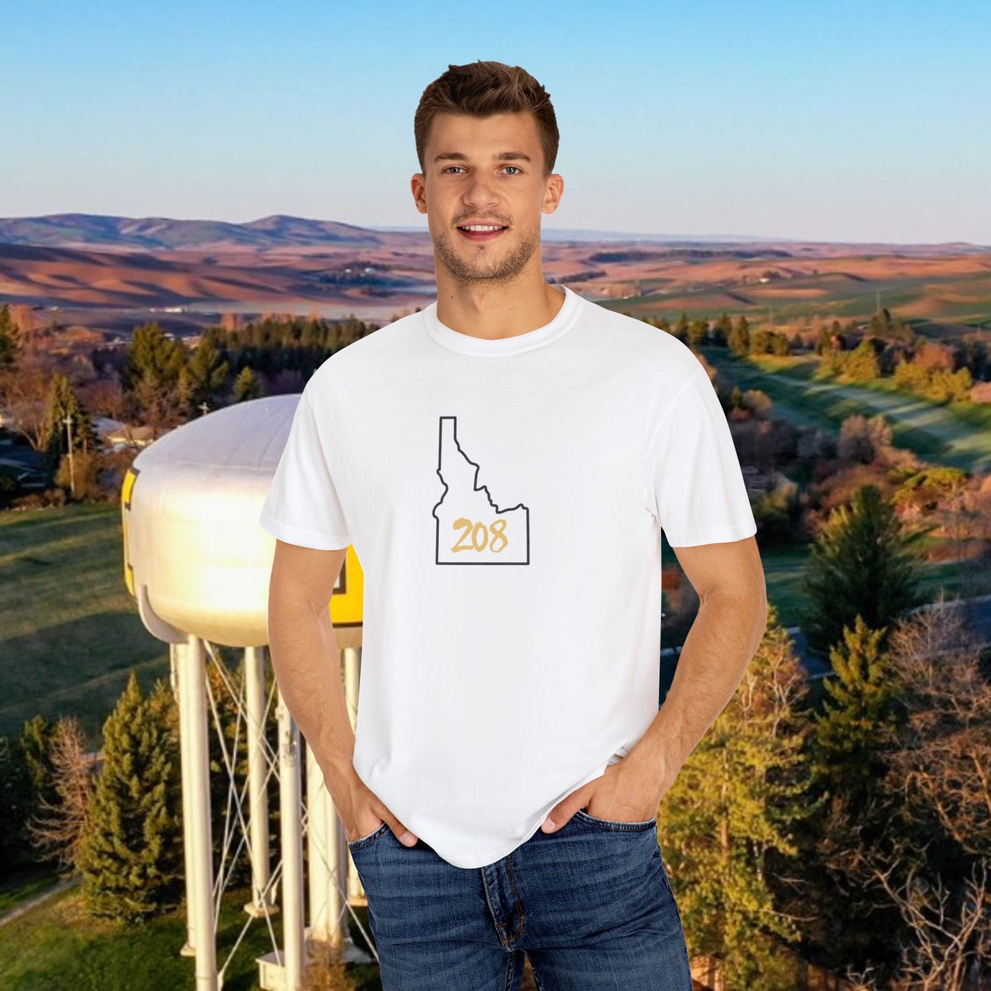 Idaho 208 Unisex Garment-Dyed T-Shirt, Casual Tees, State Pride Apparel, Gift for Idahoans, Gameday Fashion