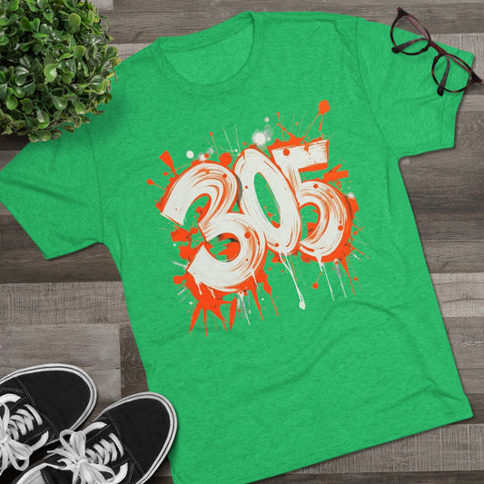 305 Graffiti Tri-Blend Crew Tee, Miami Area Code, Ultra soft T-Shirt for Tailgates, Gamedays, Festivals, and everyday style.