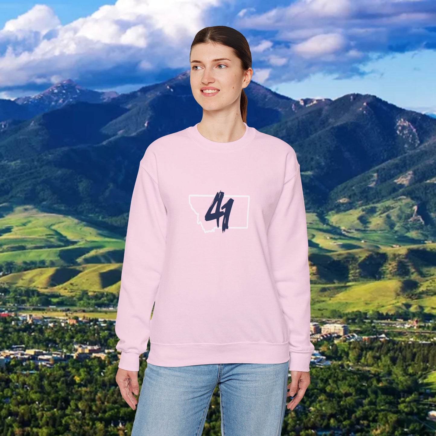 Montana 41 Crewneck Sweatshirt — State Outline Graphic