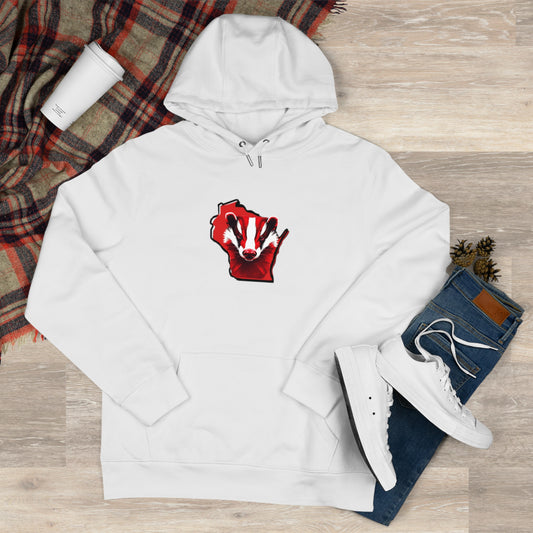 Wisconsin State Outline Design Hooded Sweatshirt with Bold Graphic, Cozy Apparel for Sports Fans, Perfect for Game Days, Gift for Him, Fashionable Streetwear