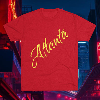 Atlanta Script Tee — Red Diagonal City Name T-Shirt, Tri-Blend Super Soft Style T-Shirt, Perfect for Gameday or a Night Out