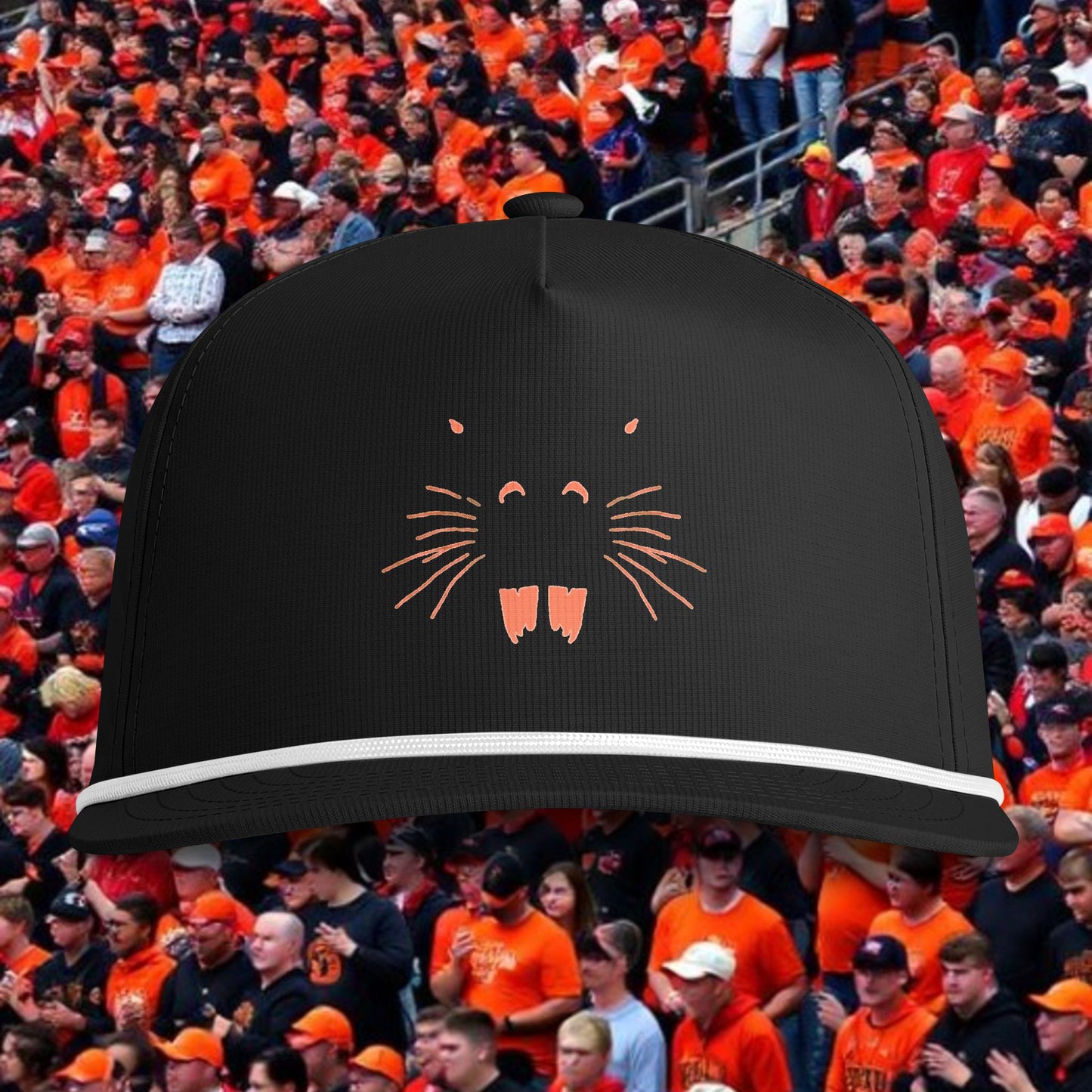 Sunwashed Rope Cap — Embroidered Beaver Face Baseball Hat