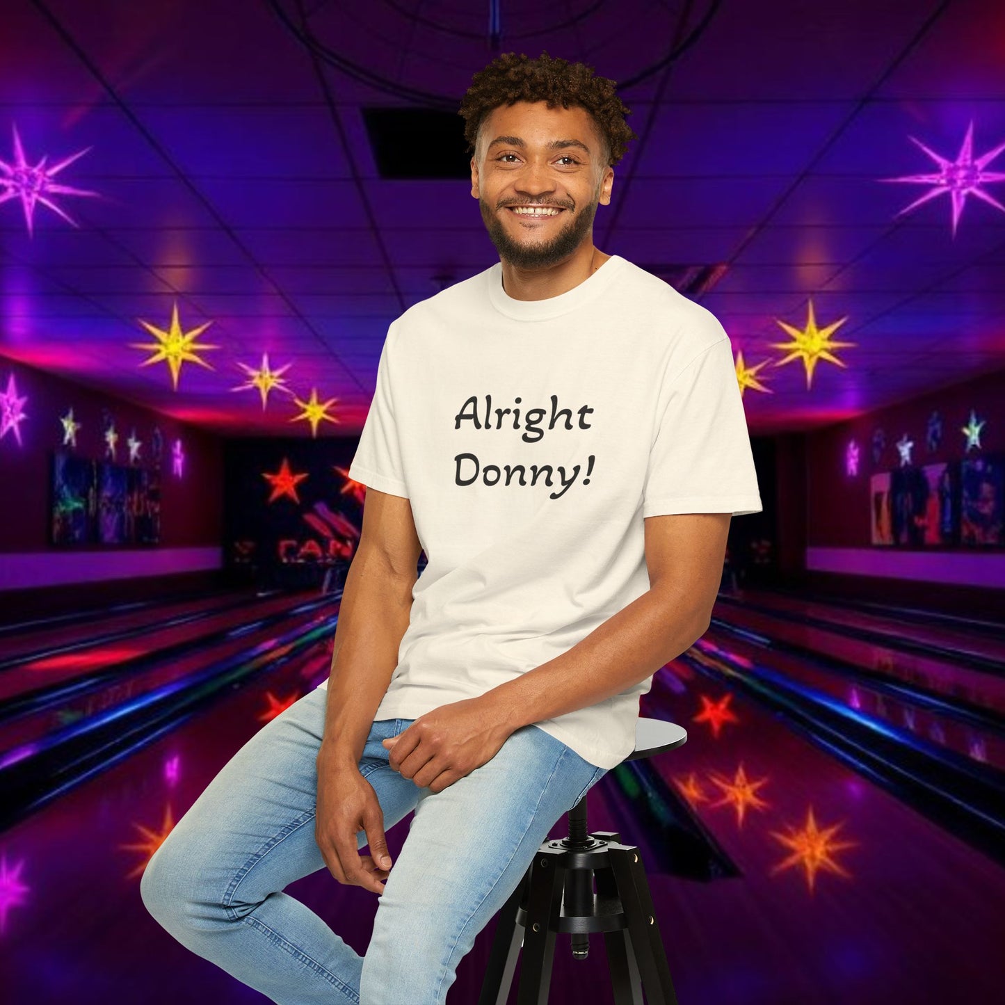 Vintage Garment-Dyed T‑Shirt — Minimal Retro Bowling Vibe, Lebowski Reference, Alright Donny