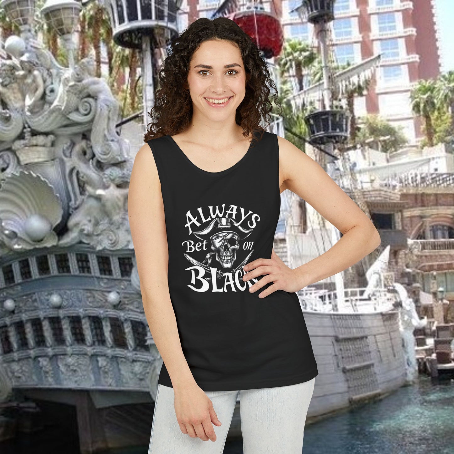 Always Bet on Black Tank Top, Unisex Tank, Casual Summer Top, Gift for Gamblers, Pirate-Themed Apparel, Party Wear, Beachwear