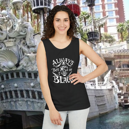 Always Bet on Black Tank Top, Unisex Tank, Casual Summer Top, Gift for Gamblers, Pirate-Themed Apparel, Party Wear, Beachwear