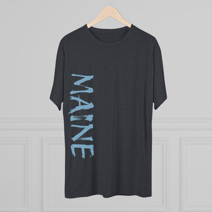 Maine Vertical Text T‑Shirt — State Pride Bear Paw Tee, Tri-Blend Soft Style T-Shirt