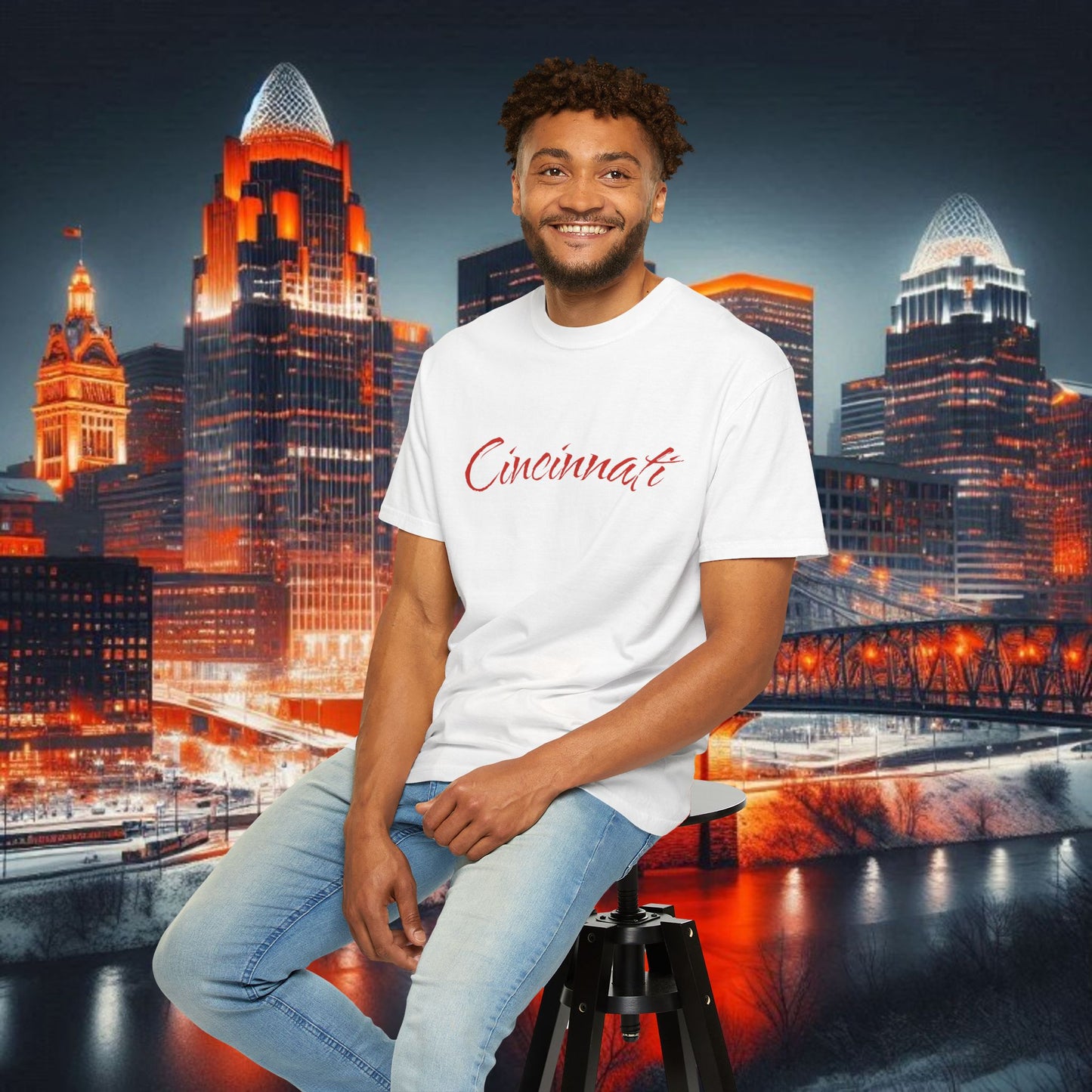 Cincinnati Script T-Shirt — Retro City Name Tee, Tri-Blend, Ultra Comfort, Perfect for Gameday