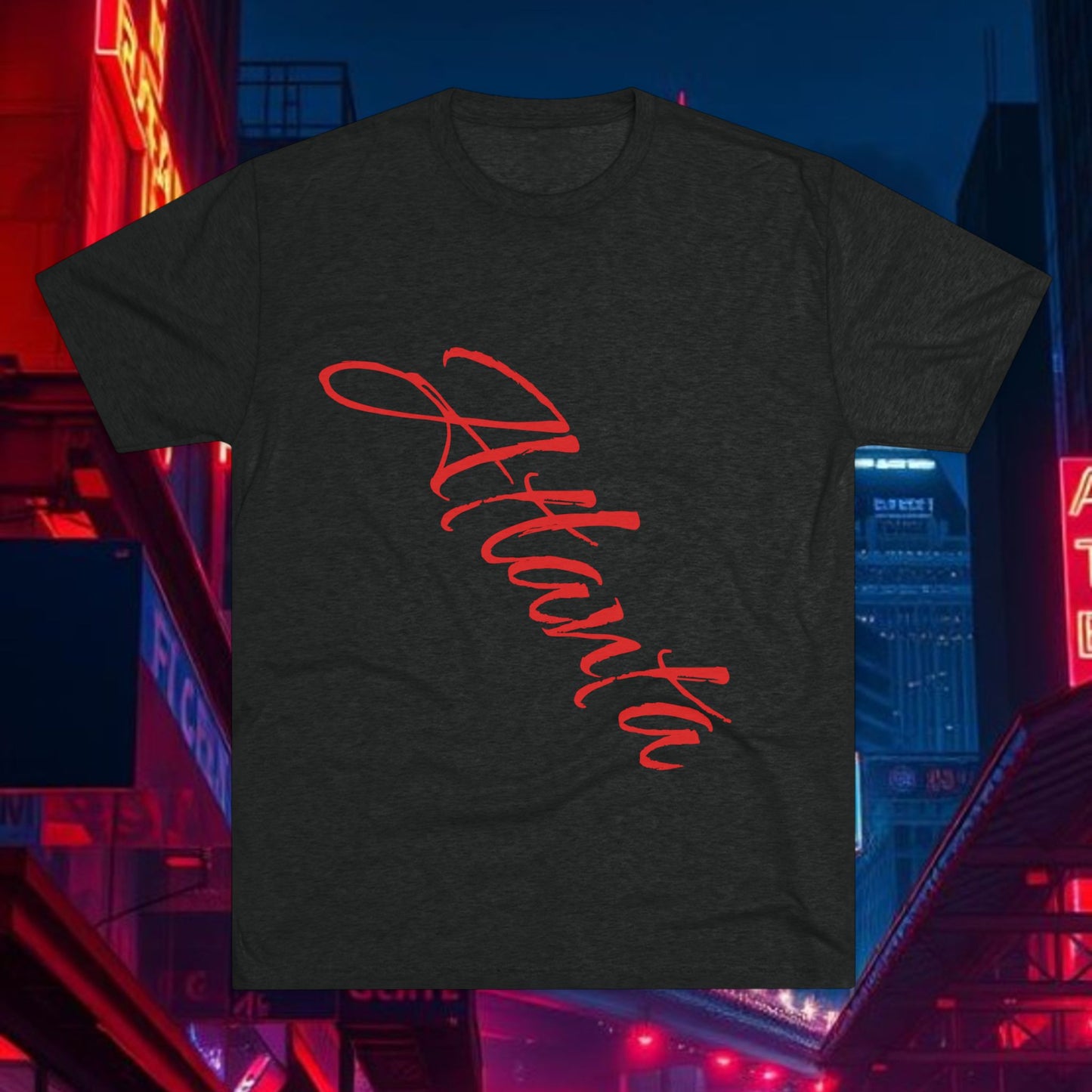 Atlanta Script Tee — Red Diagonal City Name T-Shirt, Tri-Blend Super Soft Style T-Shirt, Perfect for Gameday or a Night Out