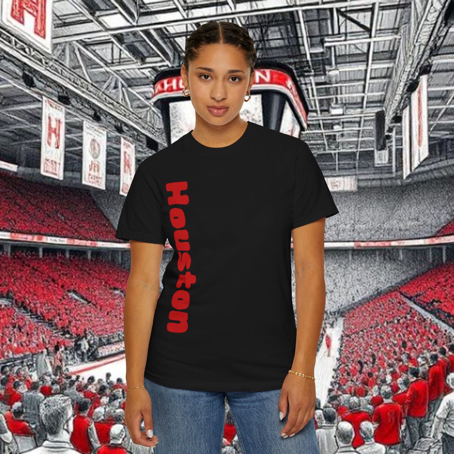 Houston Unisex Garment-Dyed T-Shirt, Stadium Shirt, College Spirit Wear, Casual Tee, Game Day Apparel, Fan Gear