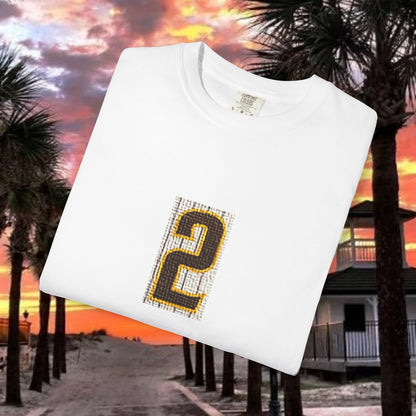 Number 2 Graphic T-Shirt — Bold Retro Patch Front & X Back Tee