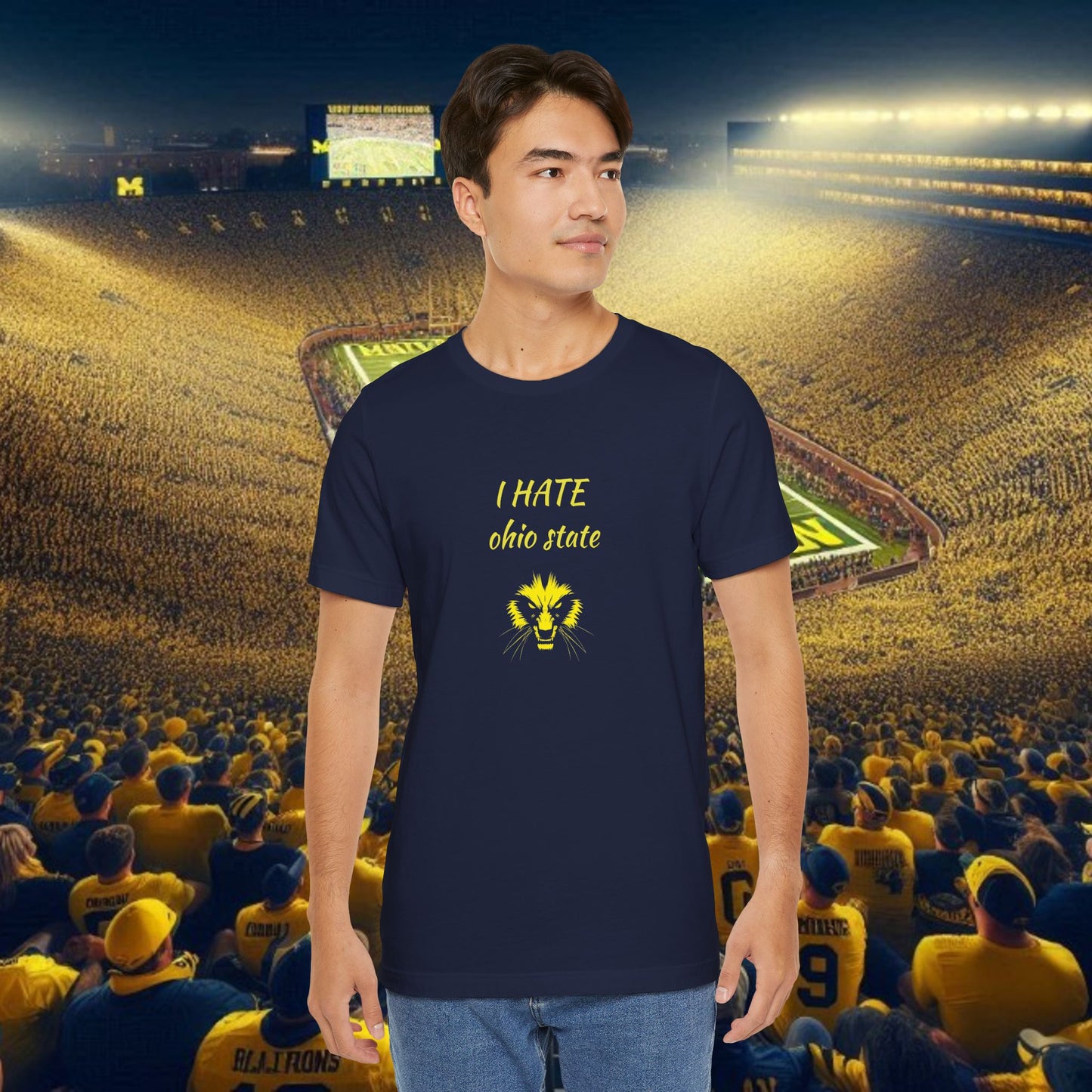 I Hate Ohio State Tee, Unisex Jersey Short Sleeve Tee, Game Day Shirt, College Sports Apparel, Football Fan Gift, Yellow Tee