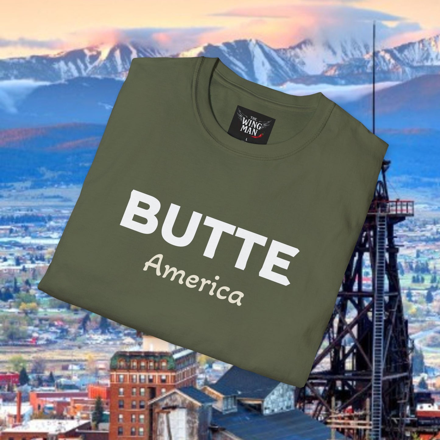 Butte, America Unisex Softstyle T-Shirt - Cozy Apparel for Locals, Travel Souvenir, Gift Idea, Casual Wear, Adventure Tee
