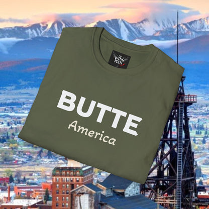 Butte, America Unisex Softstyle T-Shirt - Cozy Apparel for Locals, Travel Souvenir, Gift Idea, Casual Wear, Adventure Tee