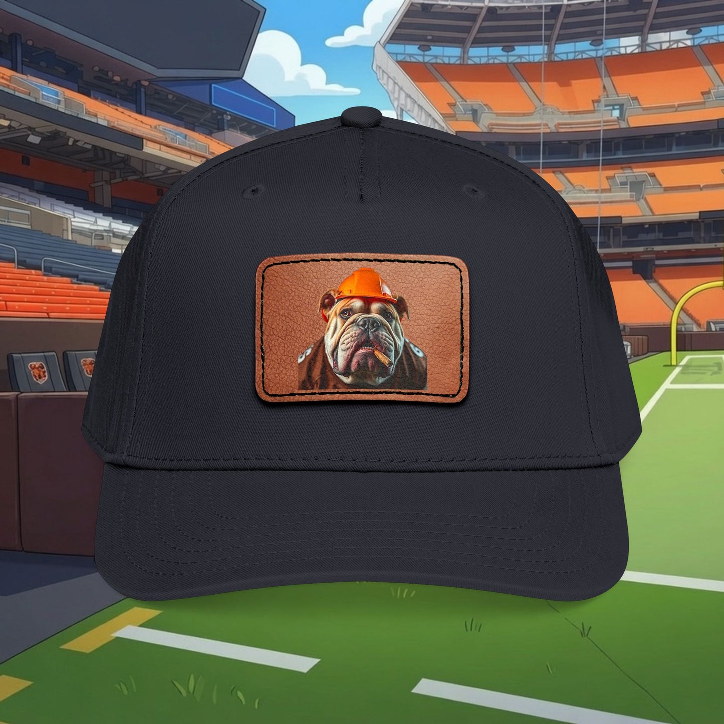 Bulldog Leather Patch Baseball Cap — Cute Construction Bulldog Hat