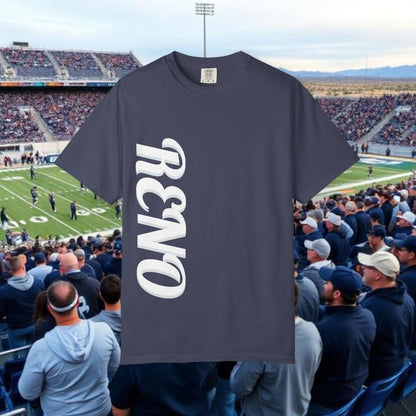 Reno Tee, Vertical Reno Logo and Subtle Wolf Graphic, Soft Style Shirt, Perfect style for Gameday