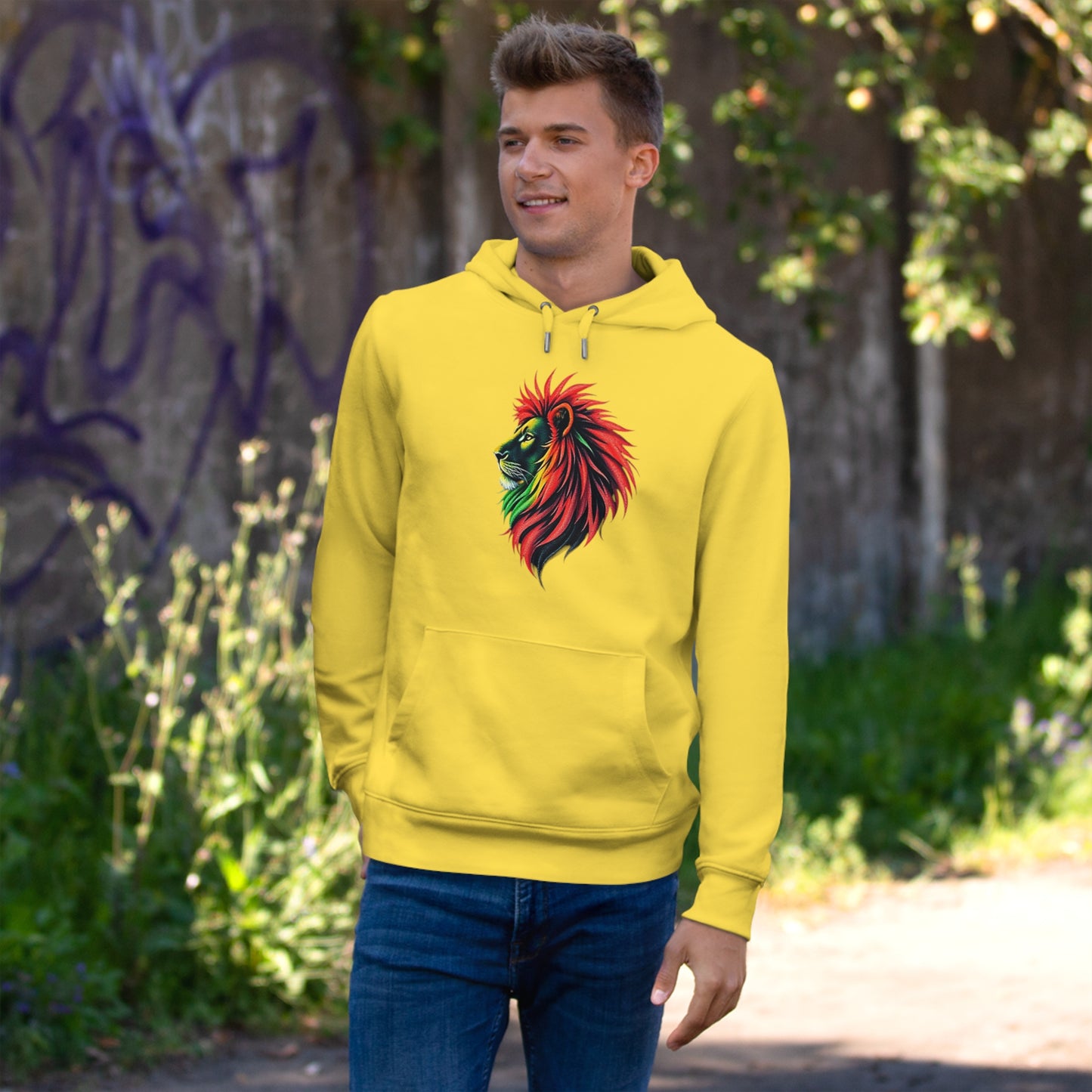 Vibrant Lion King Hoodie, Warm and stylish with Artistic and Vibrant Lion Graphic.