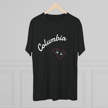Columbia Script T‑Shirt — Retro City Tee with Rooster Footprint, Tr-Blend T-Shirt, Soft-Style, Perfect for Gameday