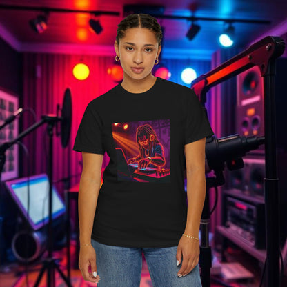 Vibrant DJ Unisex T-Shirt, Music Lover Tee, Festival Apparel, Gift for Musicians, Neon Graphic Shirt, Stylish Streetwear