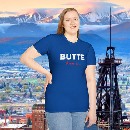 Butte, America Unisex Softstyle T-Shirt - Cozy Apparel for Locals, Travel Souvenir, Gift Idea, Casual Wear, Adventure Tee