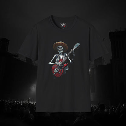 Skeleton Guitarist T-Shirt, Music Festival Shirt, Halloween Costume Tee, Vintage Rock Band Top, Unisex Graphic T-Shirt