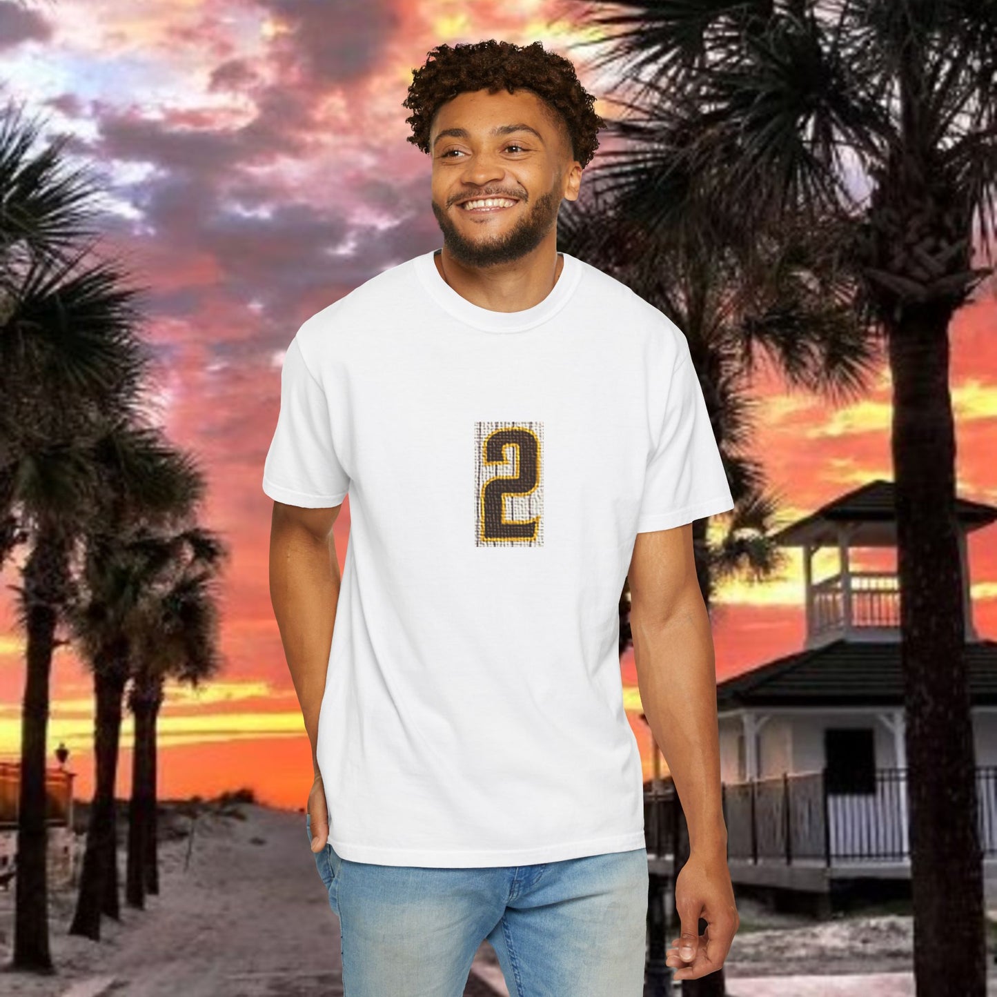 Number 2 Graphic T-Shirt — Bold Retro Patch Front & X Back Tee